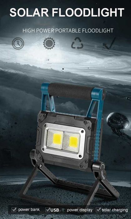 Proiector de lucru led si panou solar cu acumulator w875-1 power bank