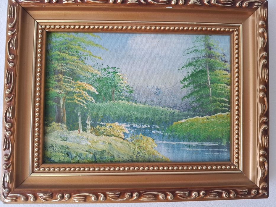 Tablou acrylic pe panza - Peisaj cu rau prin padure