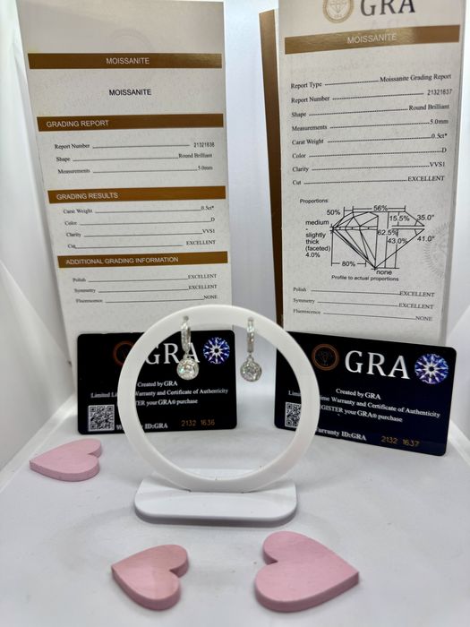 Сребърни обеци с мойсанит (диамант) 0.5 карата