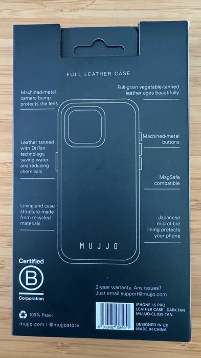 MUJJO - кейс от естествена кожа за iPhone 15 Pro
