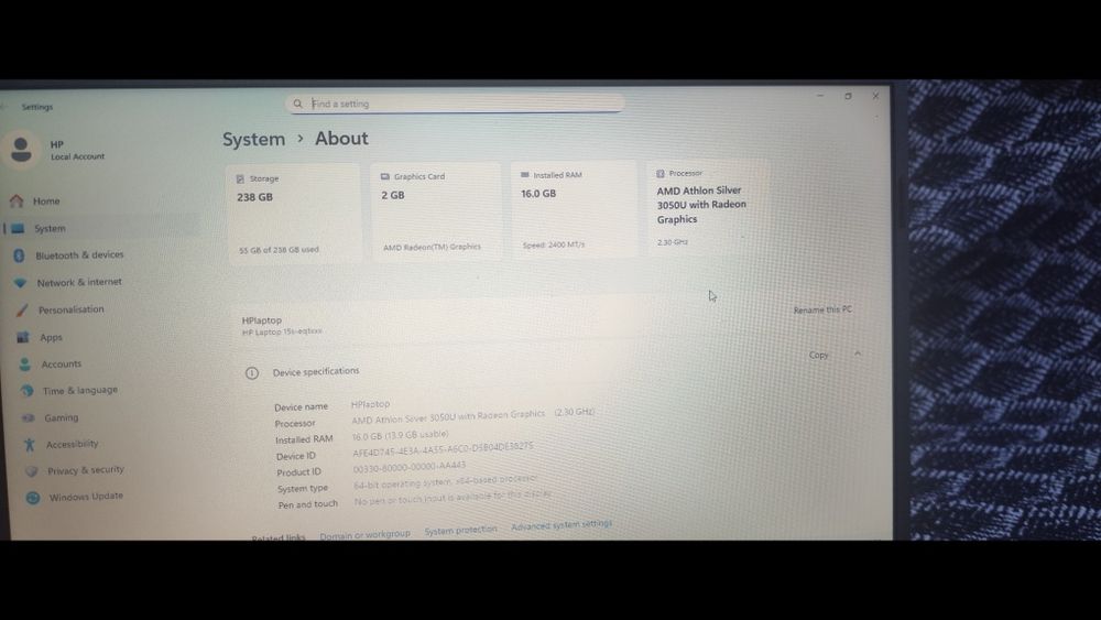 Laptop HP  15s eq1000nq 16gb RAM, 256 GB stocare