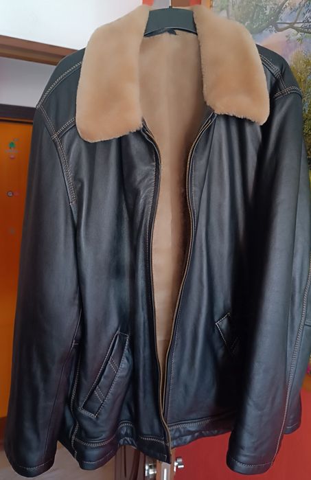 Geacă de piele cu blană de iepure