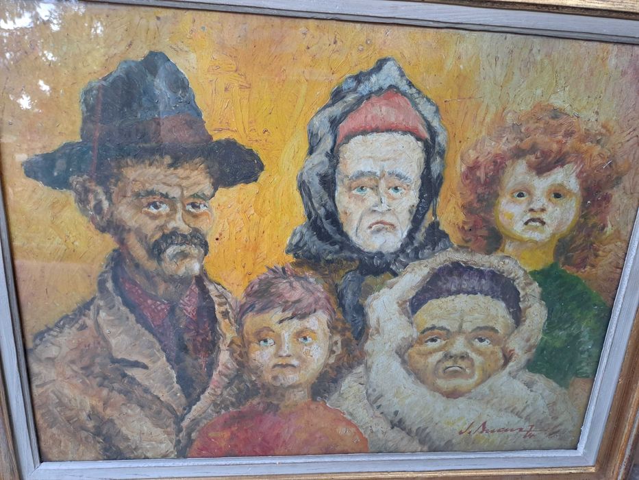 tablou vechi pictura pe carton gros 74/58 cm semnat datat