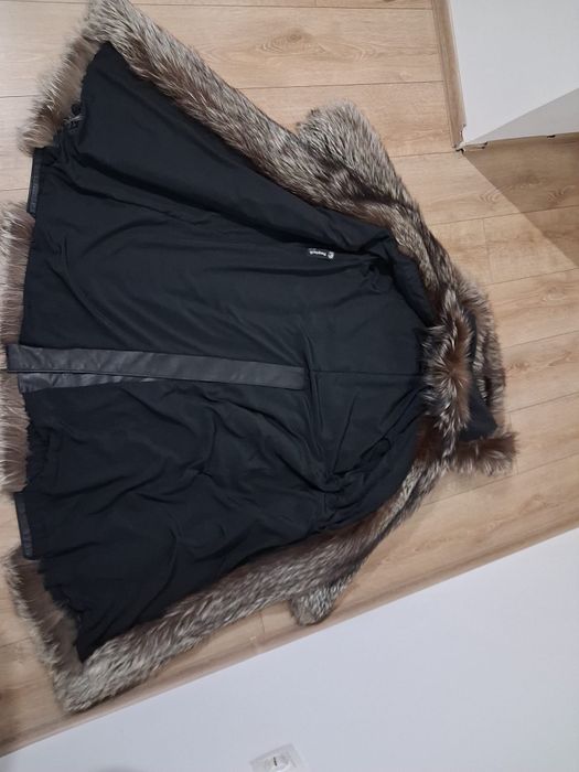 Palton lux Pasquinelli Italia-blana vulpe argintie si piele naturala