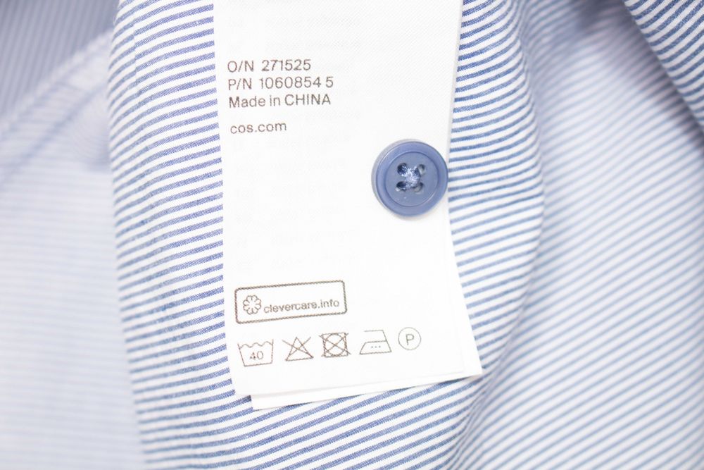 COS дамска риза синьо райе балон ръкави памук овърсайз 38 S