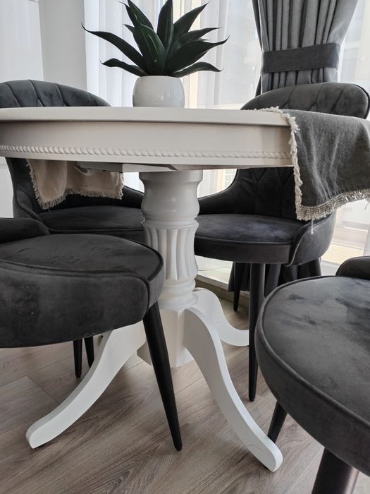 Vand set scaune și Masa extensibila WILLIAM, alb, 90/124x90x75 cm