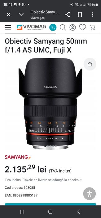 Samyang V-AF 45mm T1.9 45mm, F1.4 50mm , f1.4 21mm