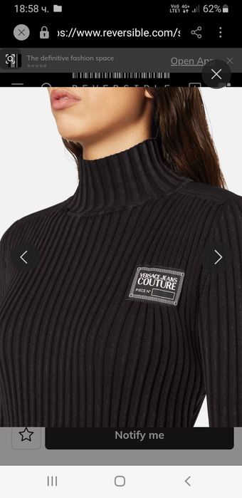 Versacе Jeans Couture Ribbed Cotton Stretch Slim Dress S ОРИГИНАЛ Дамс