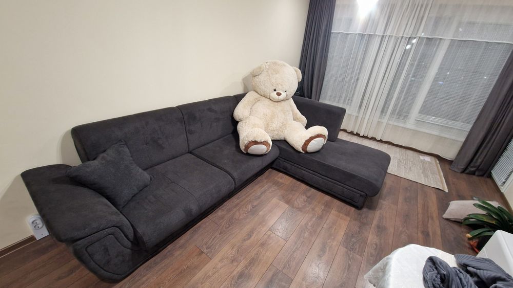 Разтегателен диван + клик-клак механизъм , антрацит , десен
Разтегател