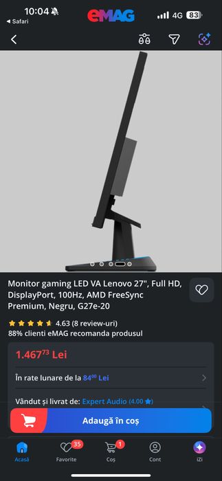 Monitor Gaming Lenovo 27" 100Hz/120Hz Led