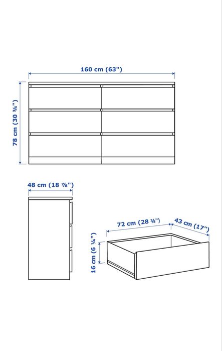 Comodă IKEA MALM 6 sertare, alb, 160 cm – stare foarte bună