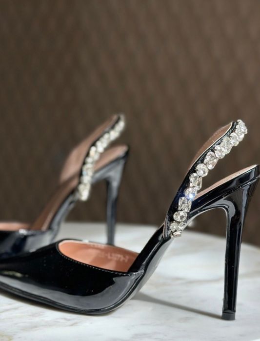 Луксозни черни токчета с камъни