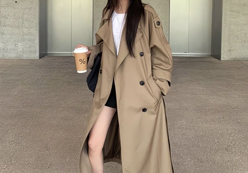 Кожанный тренч бежевый