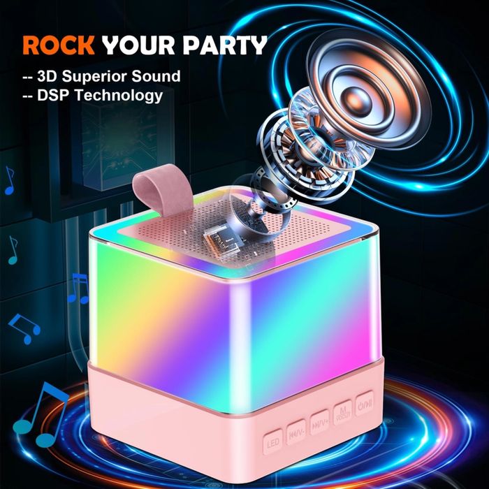 Sistem KARAOKE copii, cu boxa bluetooth si microfon care schimba vocea