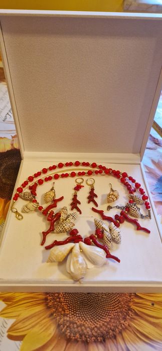 Set bijuterii unicat coral colier si cercei