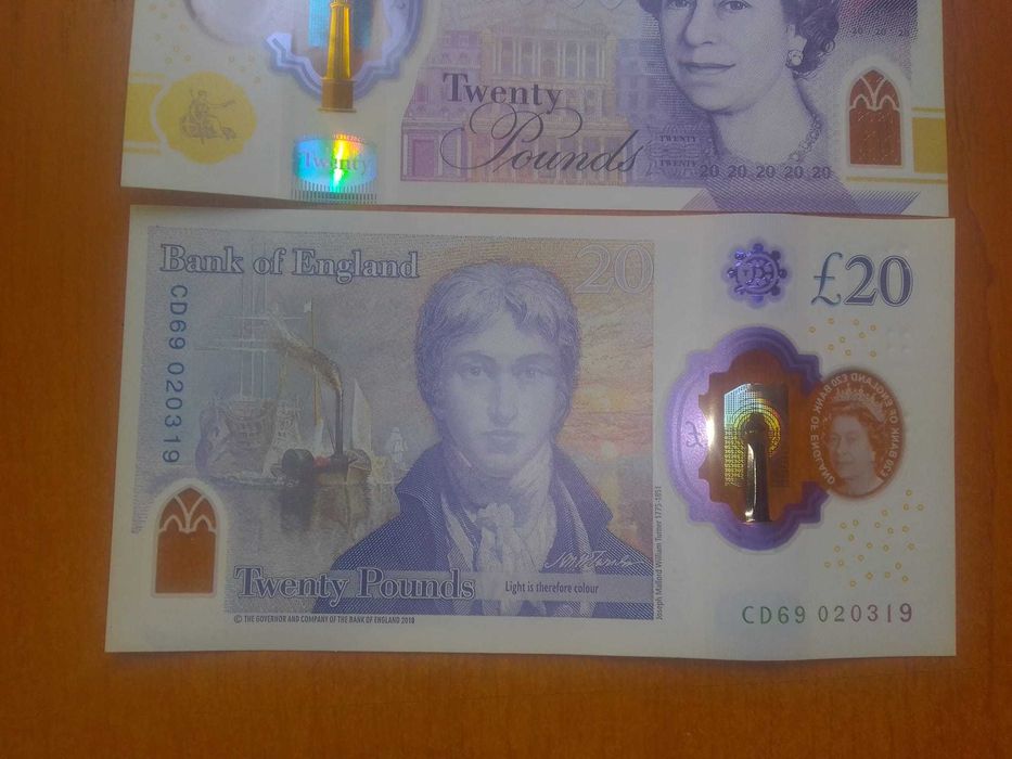 чисто нови банкноти 20 паунда , английски лири  кралица Елизабет