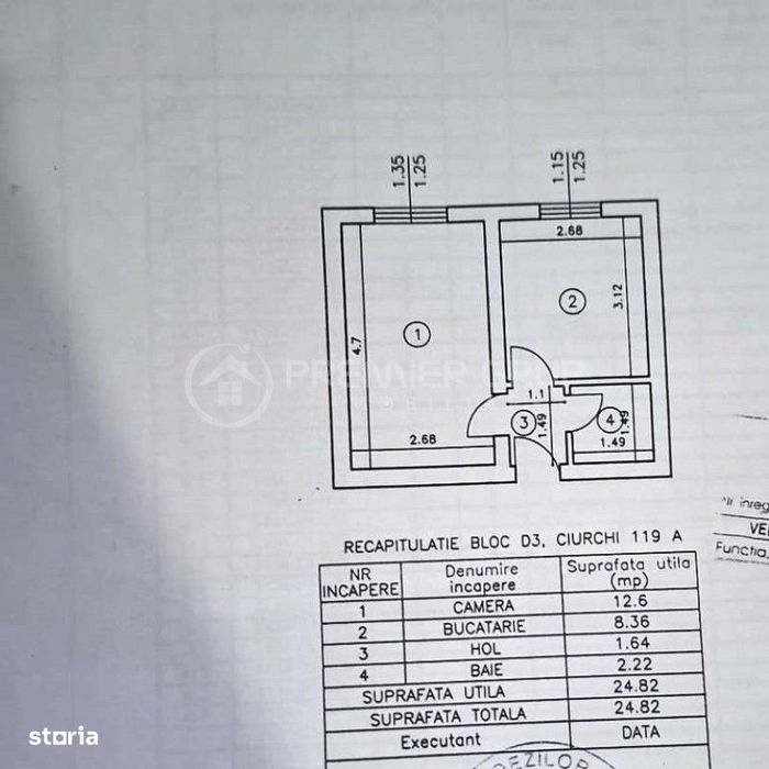 Etaj 1! Apartament 1 camera 25mp, Tatarasi, AC