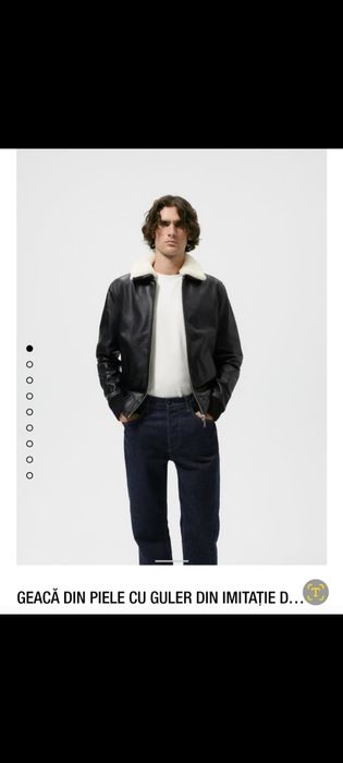 Geaca de piele naturala Aviator Zara cu guler detasabil blană ,L-XL