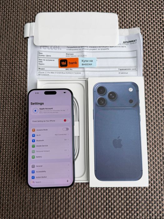 НОВ! 36М ГАР! 512gb! iphone 17Pro max Лизинг от 51€/мес deep blue син