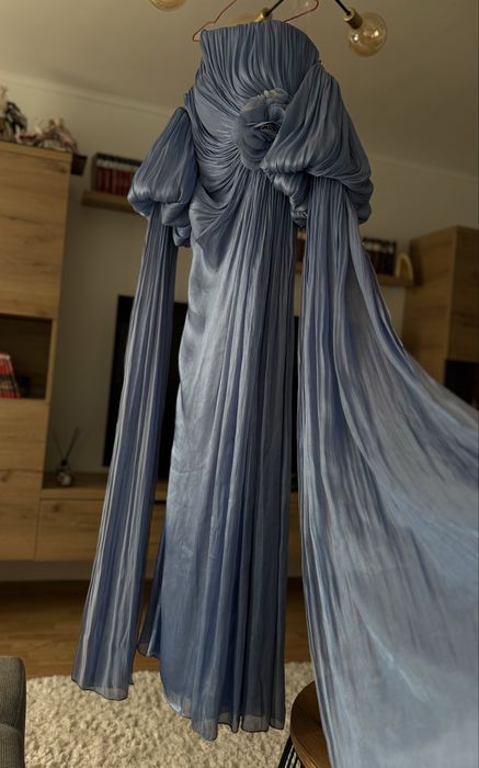 Rochie de seară superbă, albastru deschis, cu mâneci detașabile – Nu   Ana Radu