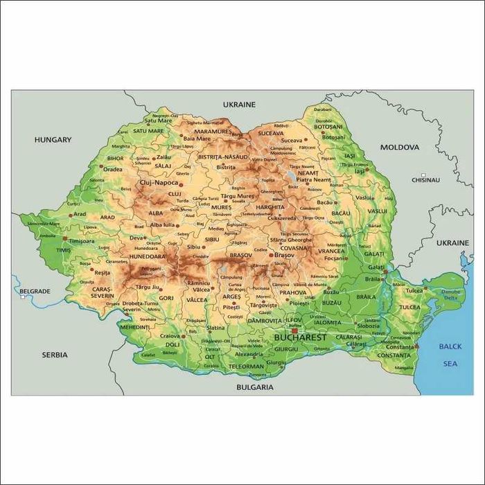 Fototapet harta geografica a  ROMANIEI