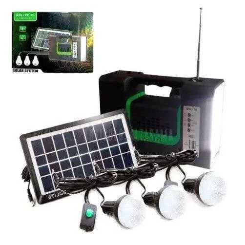 Kit solar GD-Lite 10, dotat cu 3 becuri LED + acumulator + Radio. NOU!