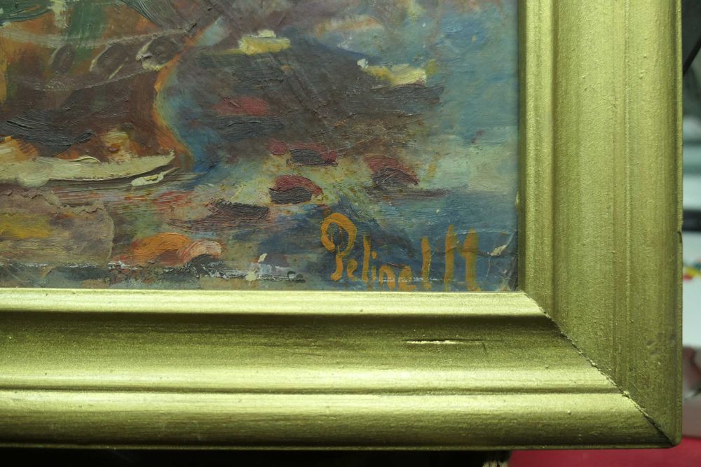 Pelinel M.  Natura Moarta Vas cu flori Ulei/ Carton 40/35cm Rama lemn