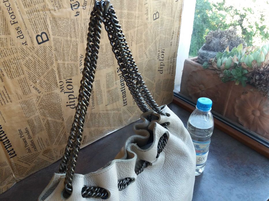 дамска чанта бежова,кожена торба-естествена кожа