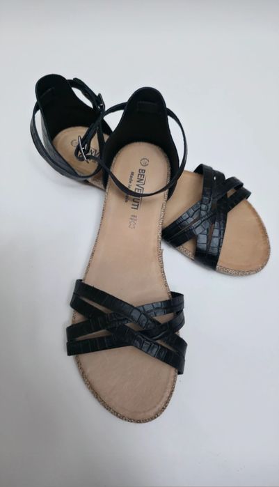 Sandale Noi din piele naturală Benvenuti, Mărimea 38, Negre, Fabricate în Spania
