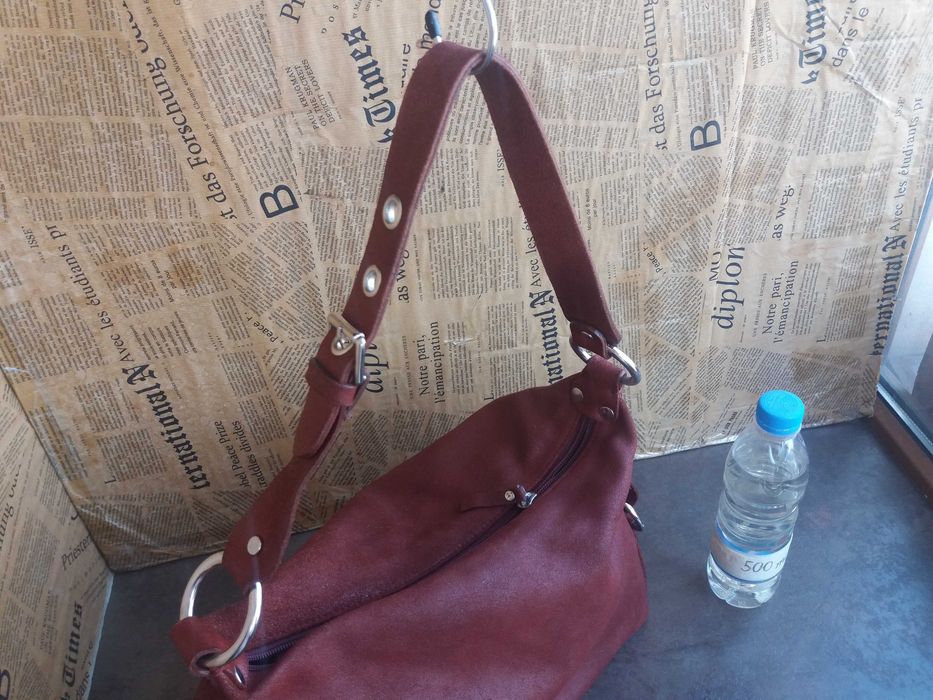 дамска червена чанта,Patterson керемидена,торба-естествена кожа,велур