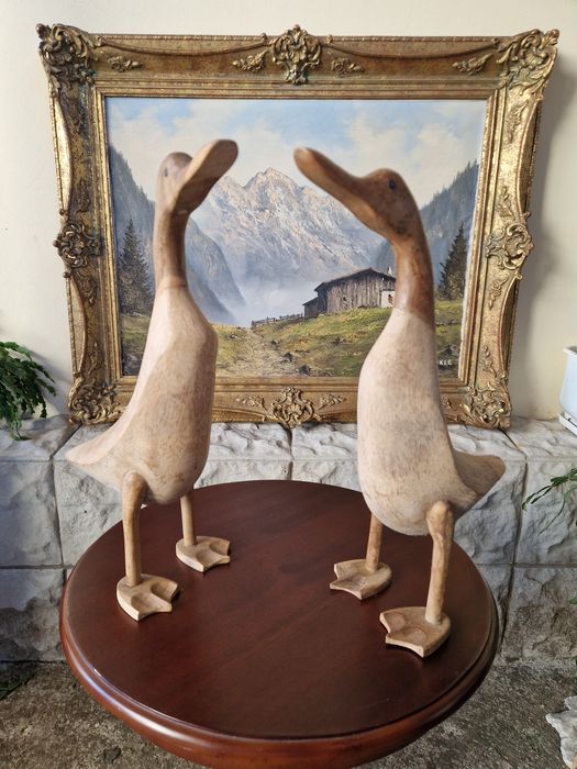 Чифт страхотни антикварни английски дървени фигури статуетки