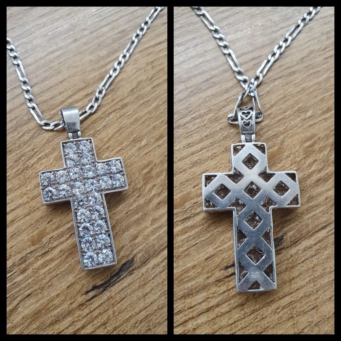 Lanț argint 925 model "figaro" de 53,5 cm și pandant cruce