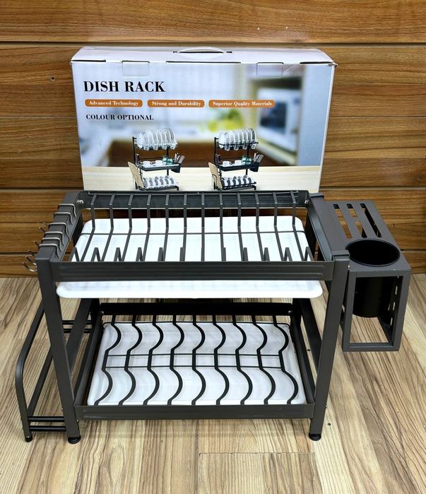 Сушилка для посуды двухъярусная металлическая, кухонная