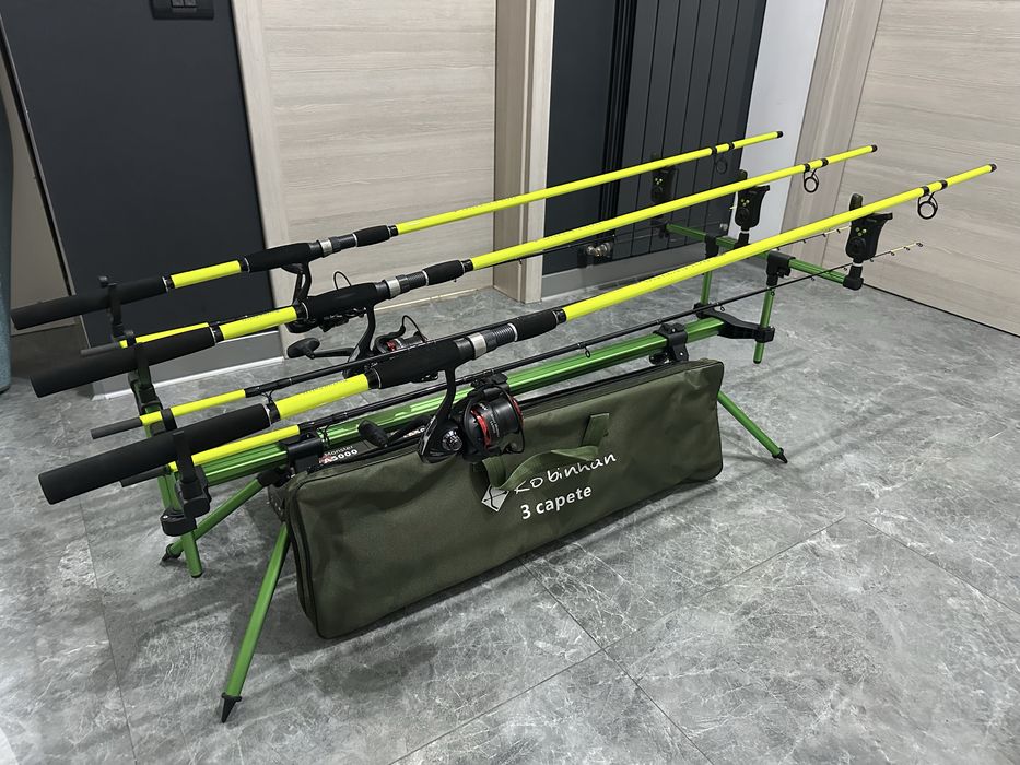 SET complet pescuit 3 lansete /feeder BOLENTINO PLUS+ 3 mulinete  Robinhab River Monster LA 5000 + R