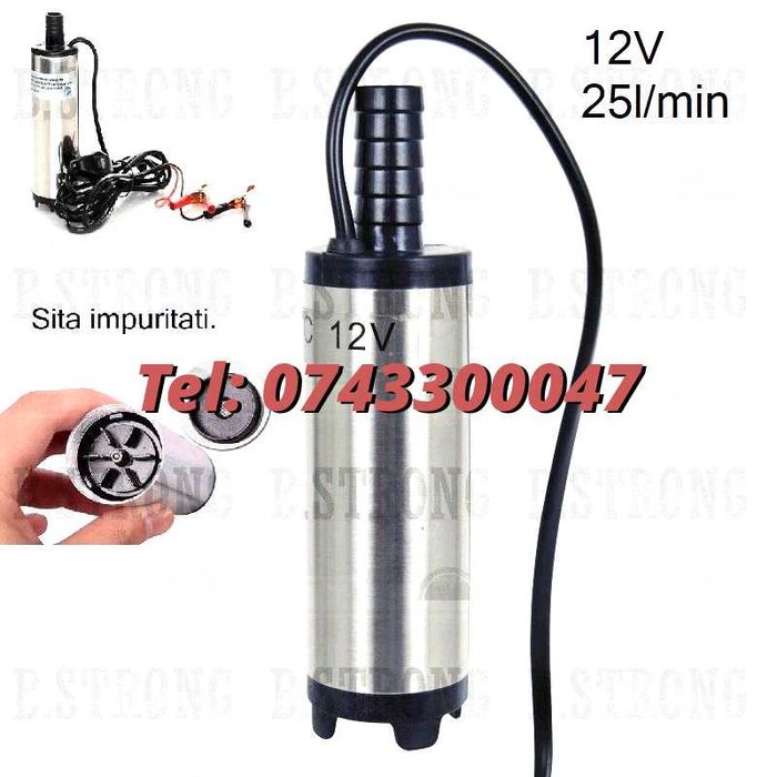 Pompita De Transfer Submersibila Combustibil Ulei , Apa Si Motorina 12V , 52Mm , 25L 60W Pentru Transfer Combustibil Si Motorina Alimentare 12V Auto