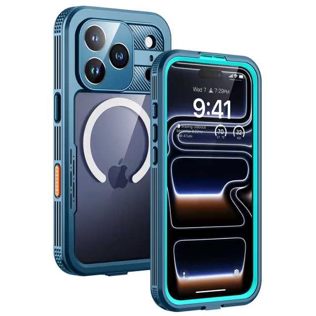 Husă Magnetică IP68 pentru iPhone 17 Pro, MagSafe, Impermeabilă, Antișoc, Albastru