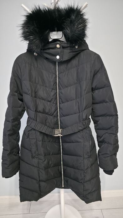 Jacheta lunga de iarna cu puf si pene de rață, Stradivarius, neagra, M