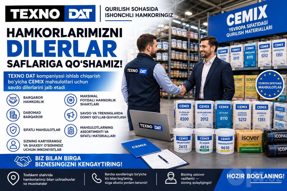 CEMIX qurilish materiallari dilerlarini hamkorlikka taklif qilamiz