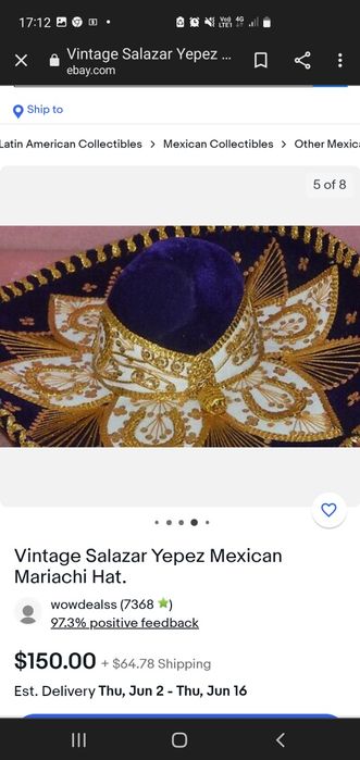 Vintage Salazar Yepez Mexican Mariachi Hat