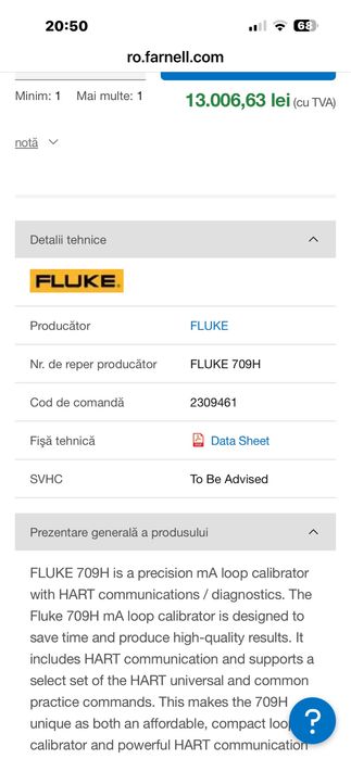 Fluke 709H Loop Calibration multimetru  nou