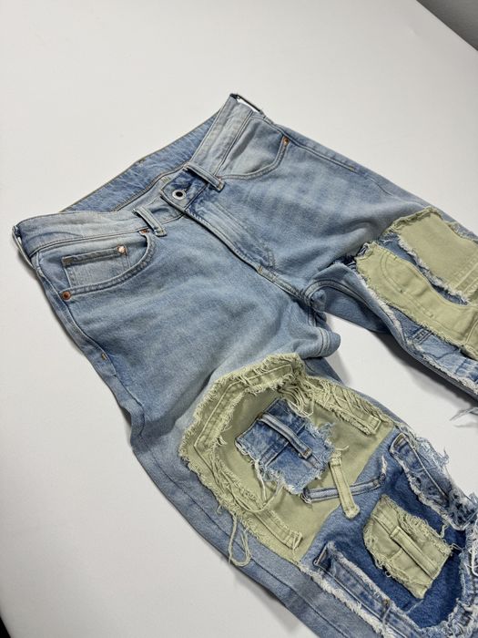 Blugi reworked patchwork flared blue & green