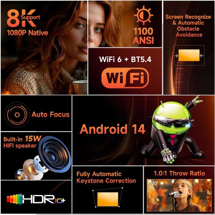 Смарт LED Проектор Magcubic® HY450MAX Android 14 8K 1100 ANSI Лумена