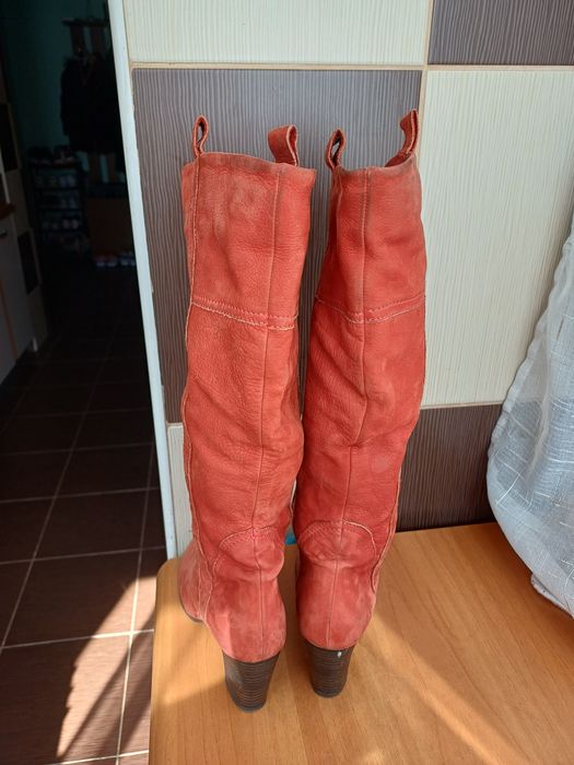 Vand cizme dama piele naturala intoarsa culoare somon