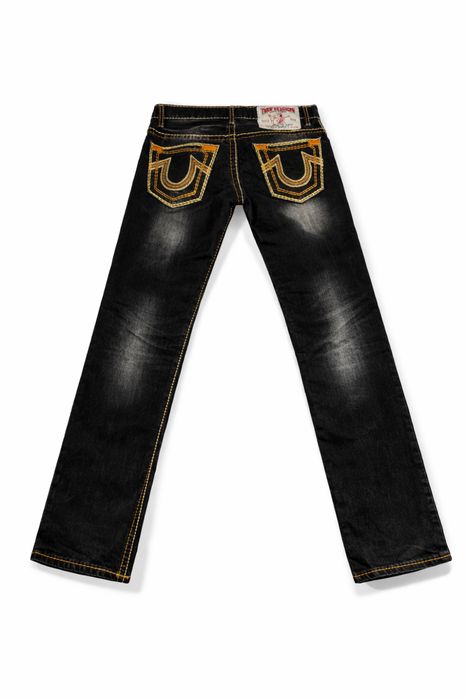 Blugi True Religion originali, negri, cusături contrast