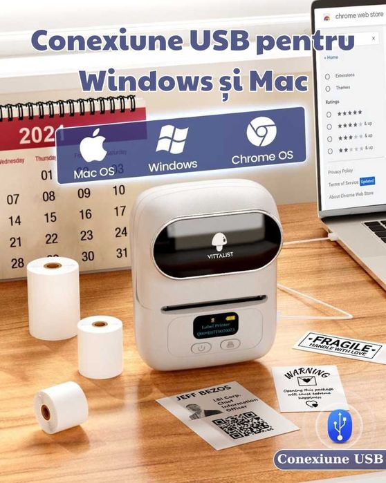 Imprimanta Termica pt Etichete cu Aplicatie si Rola Inclusa 40 x 30 mm