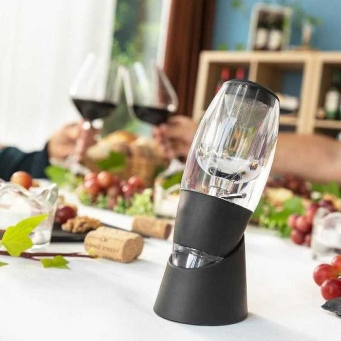 Set decantare include aerator de vin cu filtru stand si husa transport