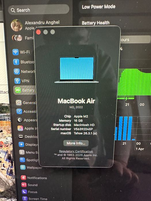 MacBook Air M2 (2022) 13" – 16GB RAM / 512GB SSD / Midnight – Performanță Apple fără ventilator