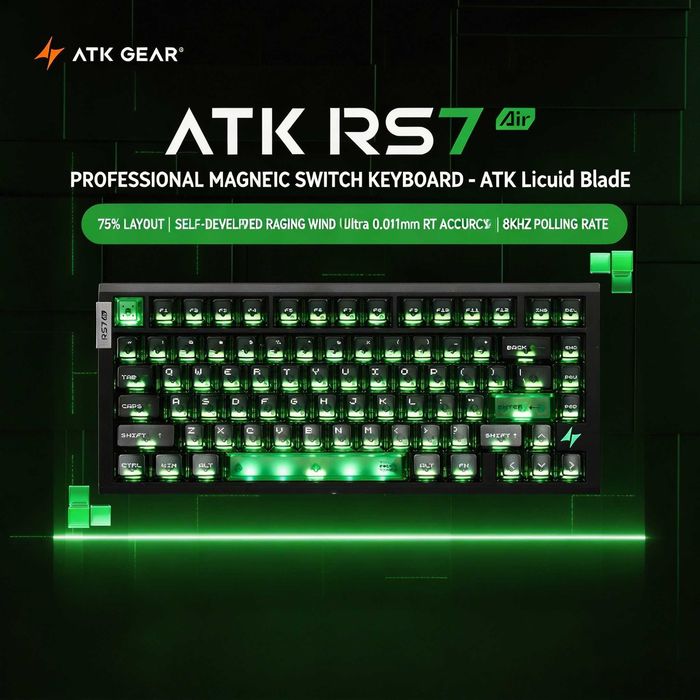 Клавиатура ATK RS7 Air Hall Effect 8K (чёрный/зелёный)