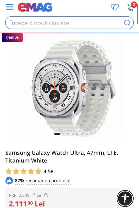 MDM vinde: Samsung Galaxy Watch Ultra 47mm LTE Titanium White.