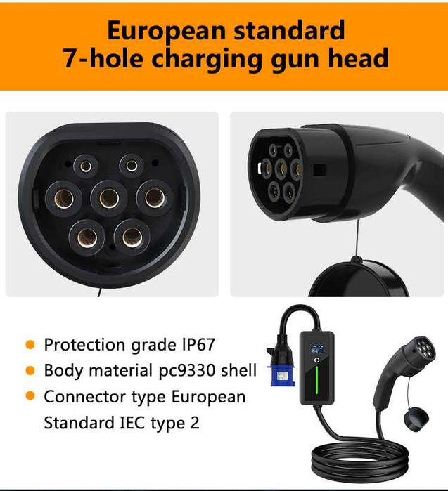 7 кВт Преносимо Зарядно Зарядна Станция Електромобил Зареждачка 32А 5М